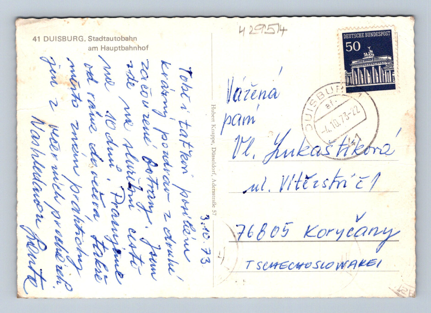 Pohlednice Německo Duisburg dálnice u nádraží 1973 (M29514)