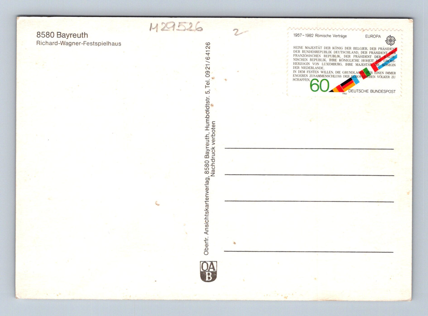 Pohlednice Německo Bayreuth Richard-Wagner-Festspielhaus 1982 (M29526)