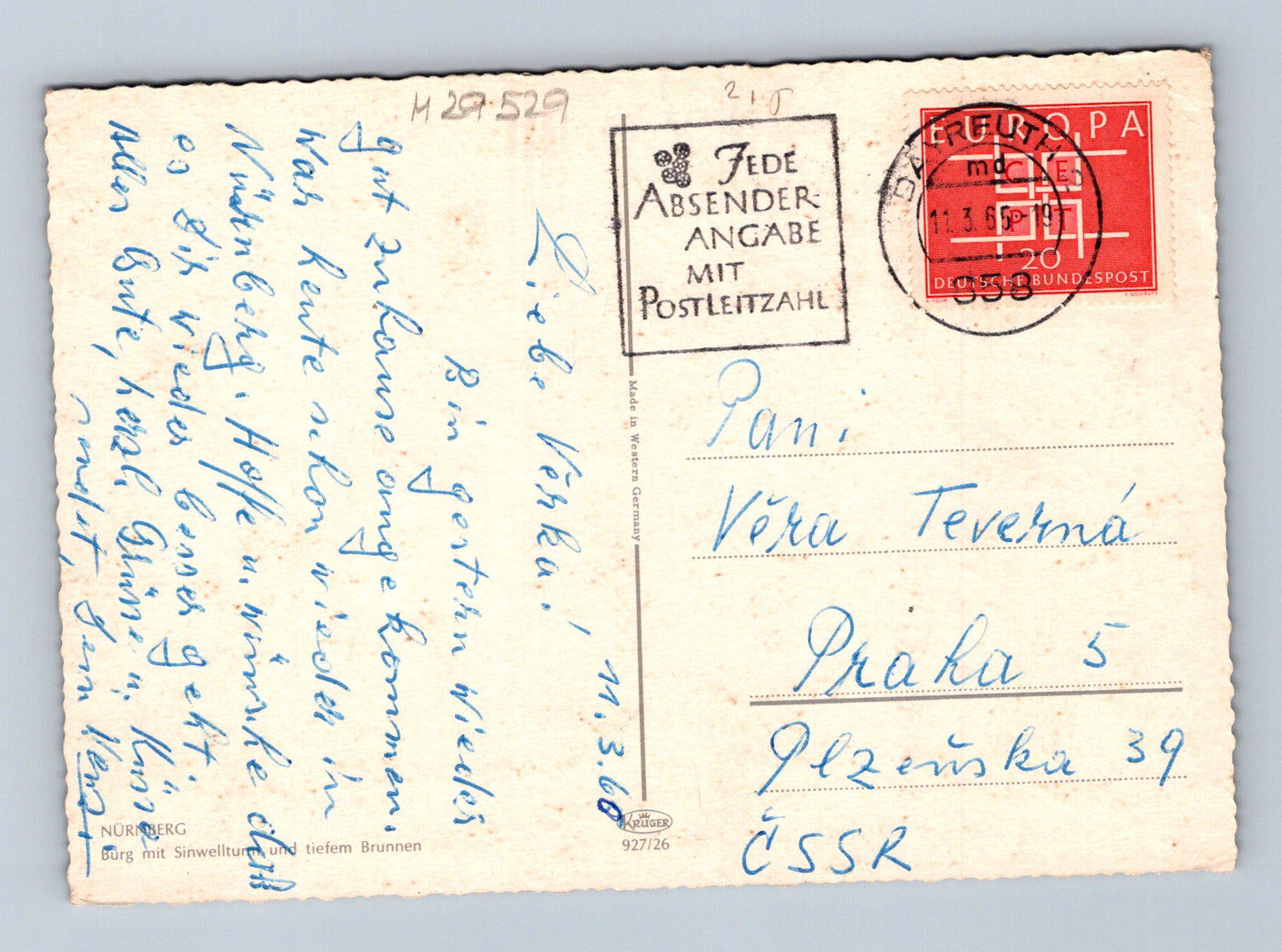 Pohlednice Německo Norimberk hrad Sinnwellturm 1966 (M29529)