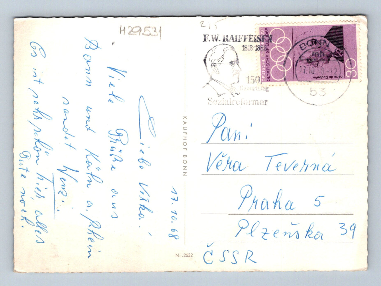 Pohlednice Německo Bonn Kolín Rýn 1968 (M29531)