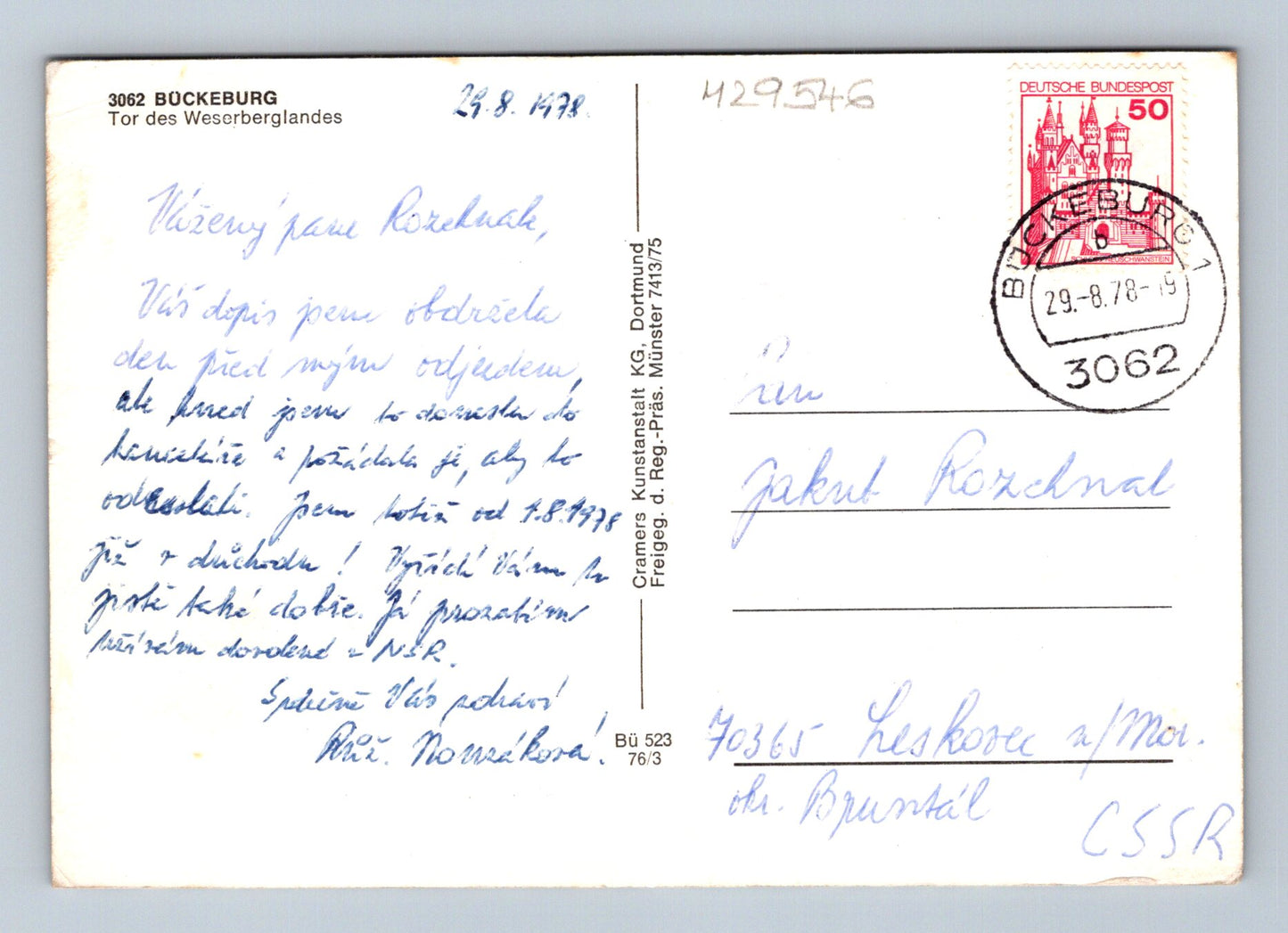 Pohlednice Německo Bückeburg letecký pohled 1978 (M29546)
