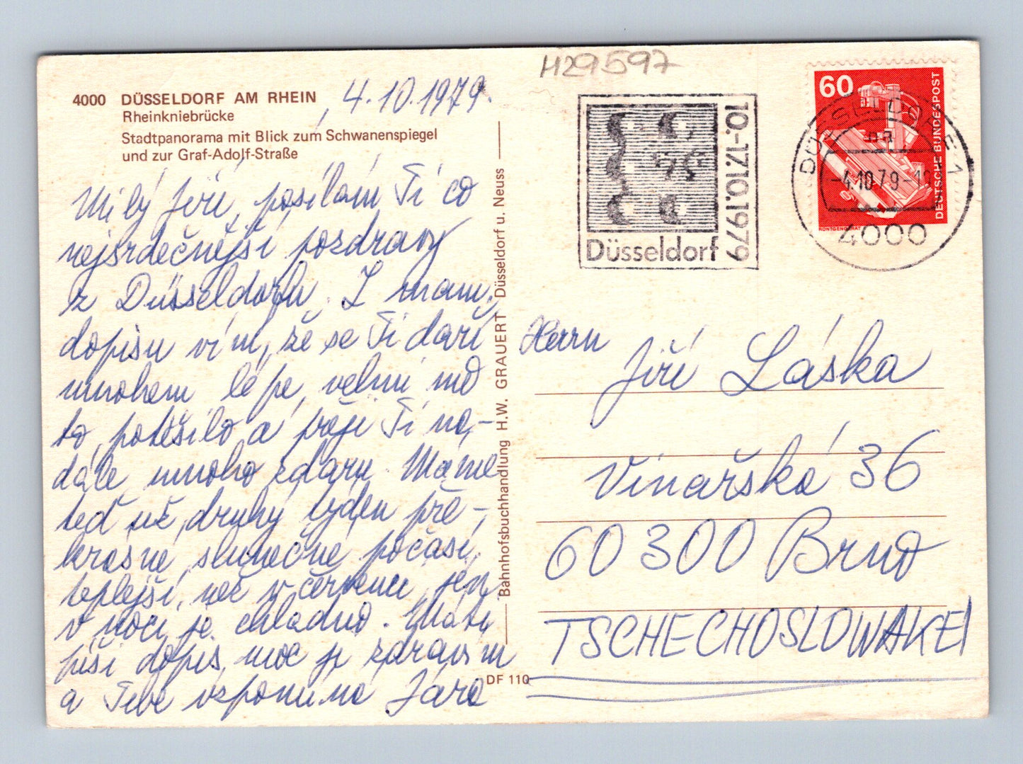 Pohlednice Německo Düsseldorf most letadlo 1979 (M29597)