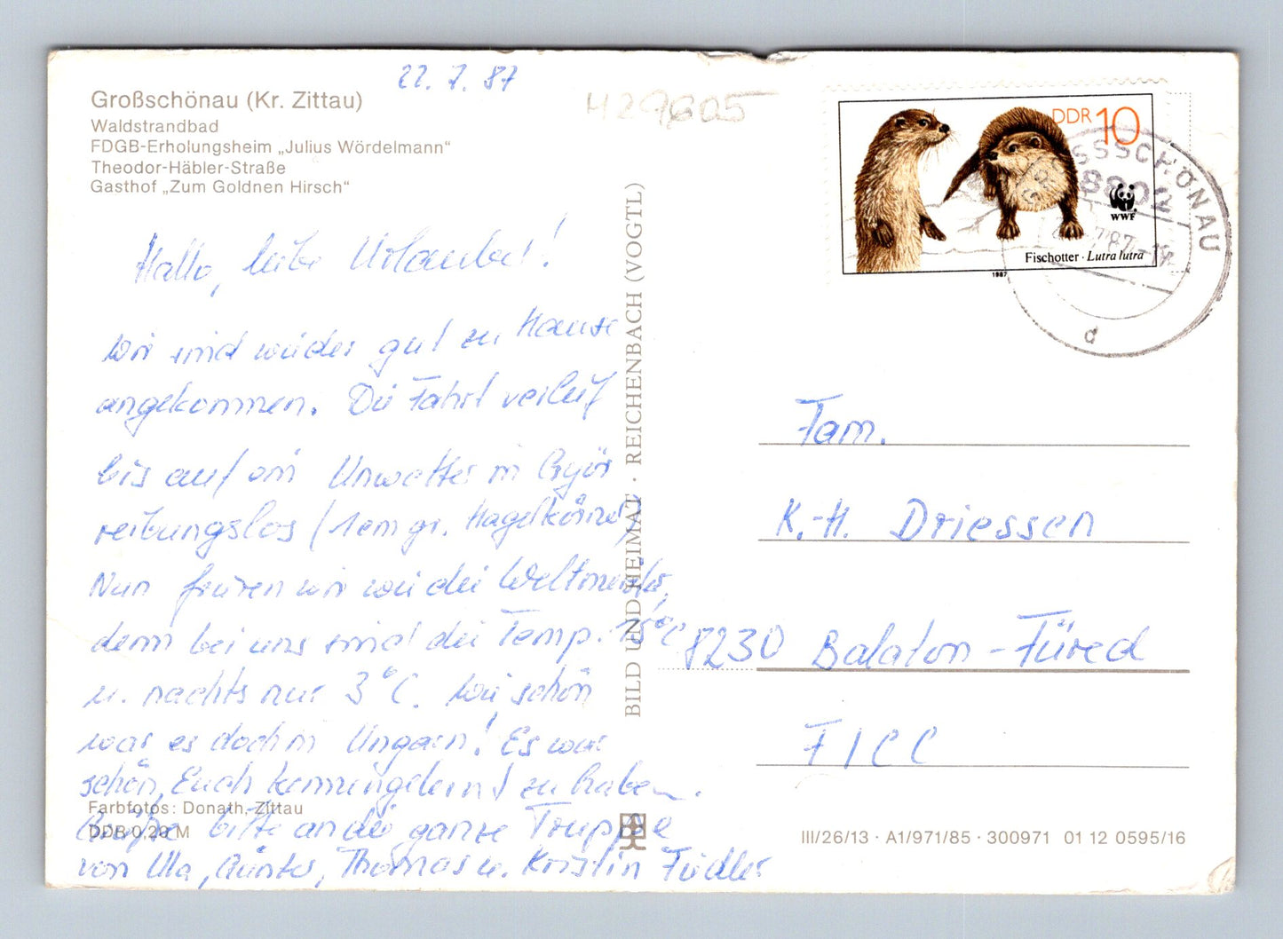 Pohlednice Německo Großschönau 1987 (M29605)