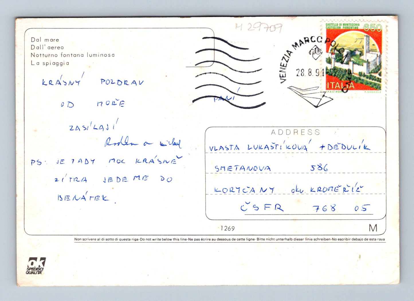 Pohlednice Itálie Bibione pláž a město 1991 (M29709)