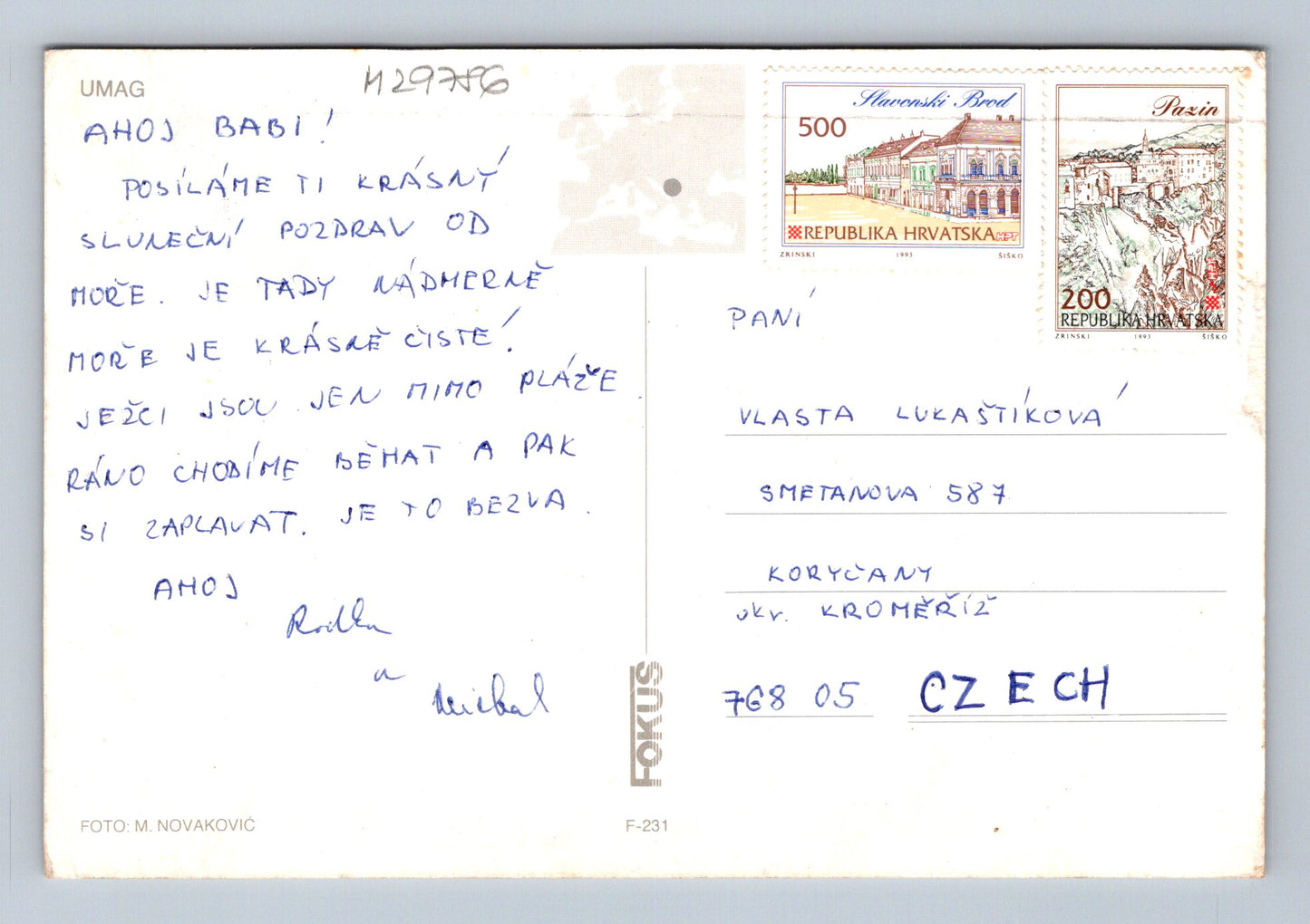 Pohlednice Chorvatsko Umag letecký pohled 1993 (M29786)