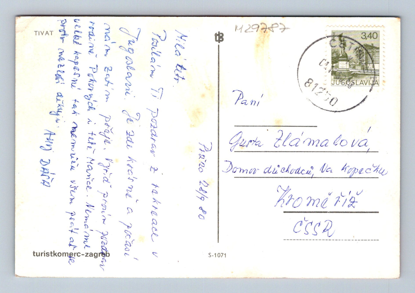 Pohlednice Jugoslávie Tivat záliv s kroji a hotely 1981 (M29787)