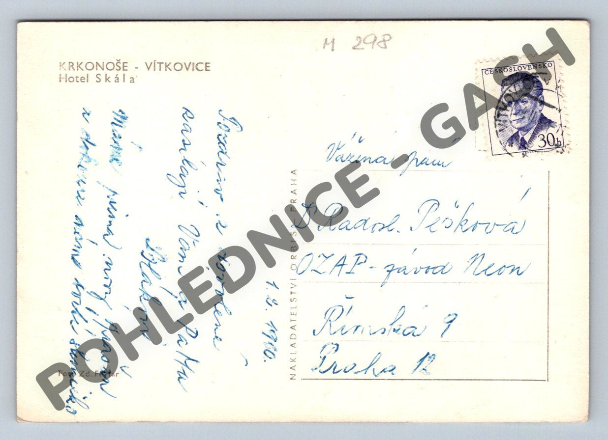 Pohlednice Krkonoše - Hotel Skála, Vítkovice, zimní pohlednice (M298)