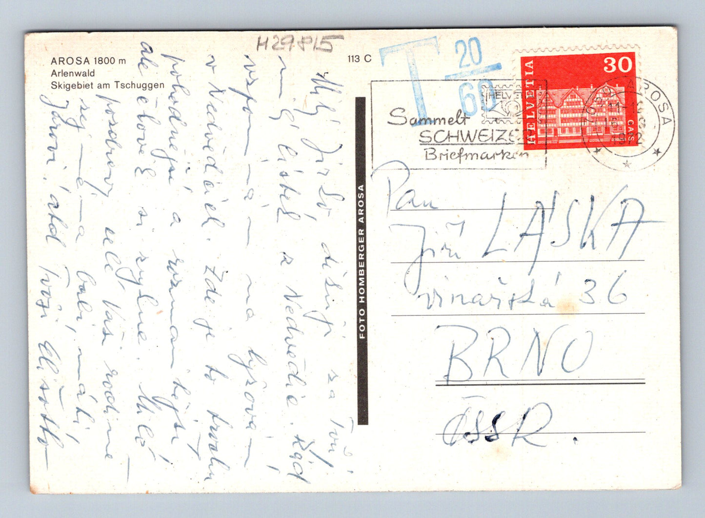 Pohlednice Švýcarsko Arosa zimní horská krajina 1962 (M29815)