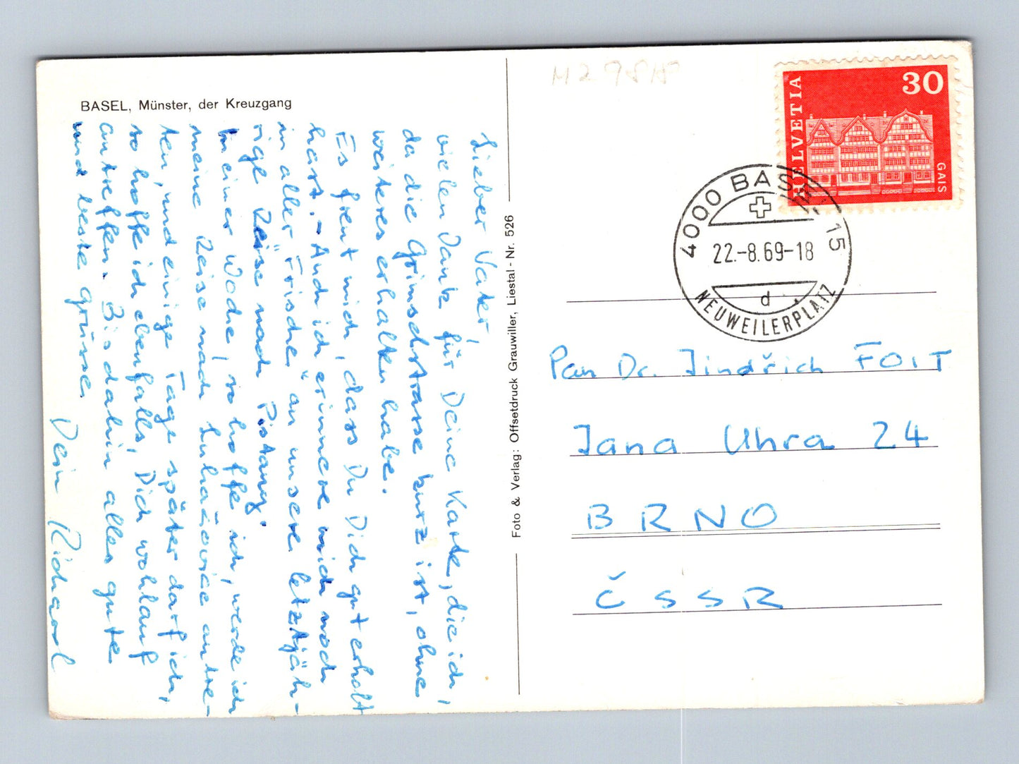 Pohlednice Švýcarsko Basel Münster křížová chodba 1969 (M29818)