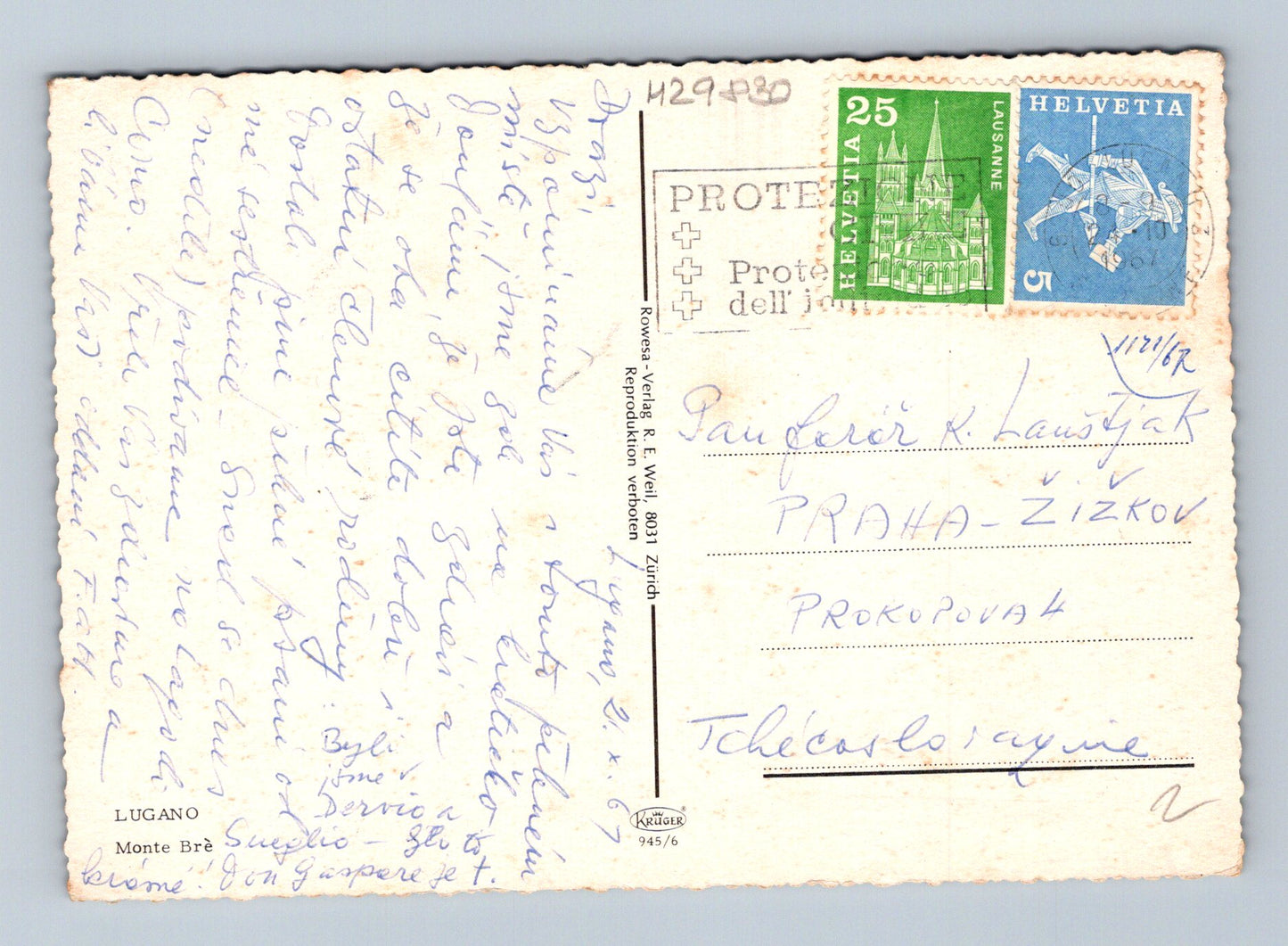 Pohlednice Švýcarsko Lugano jezero a hory 1962 (M29830)