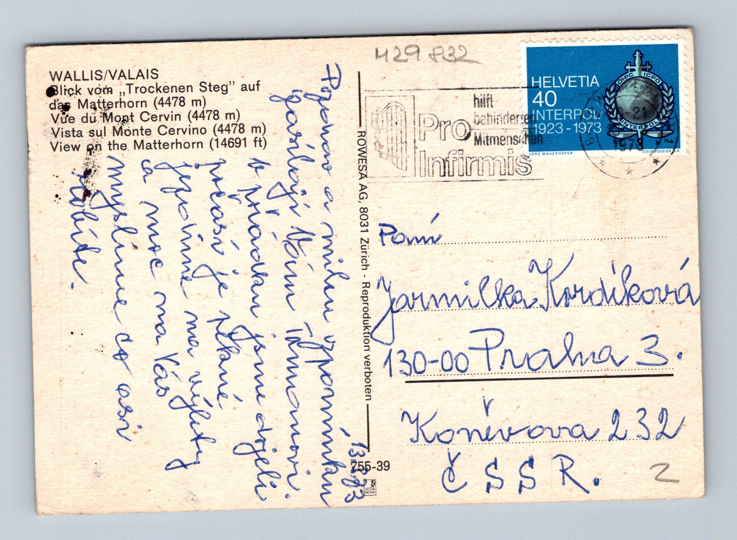 Pohlednice Švýcarsko Matterhorn horolezci vlajka (M29832)
