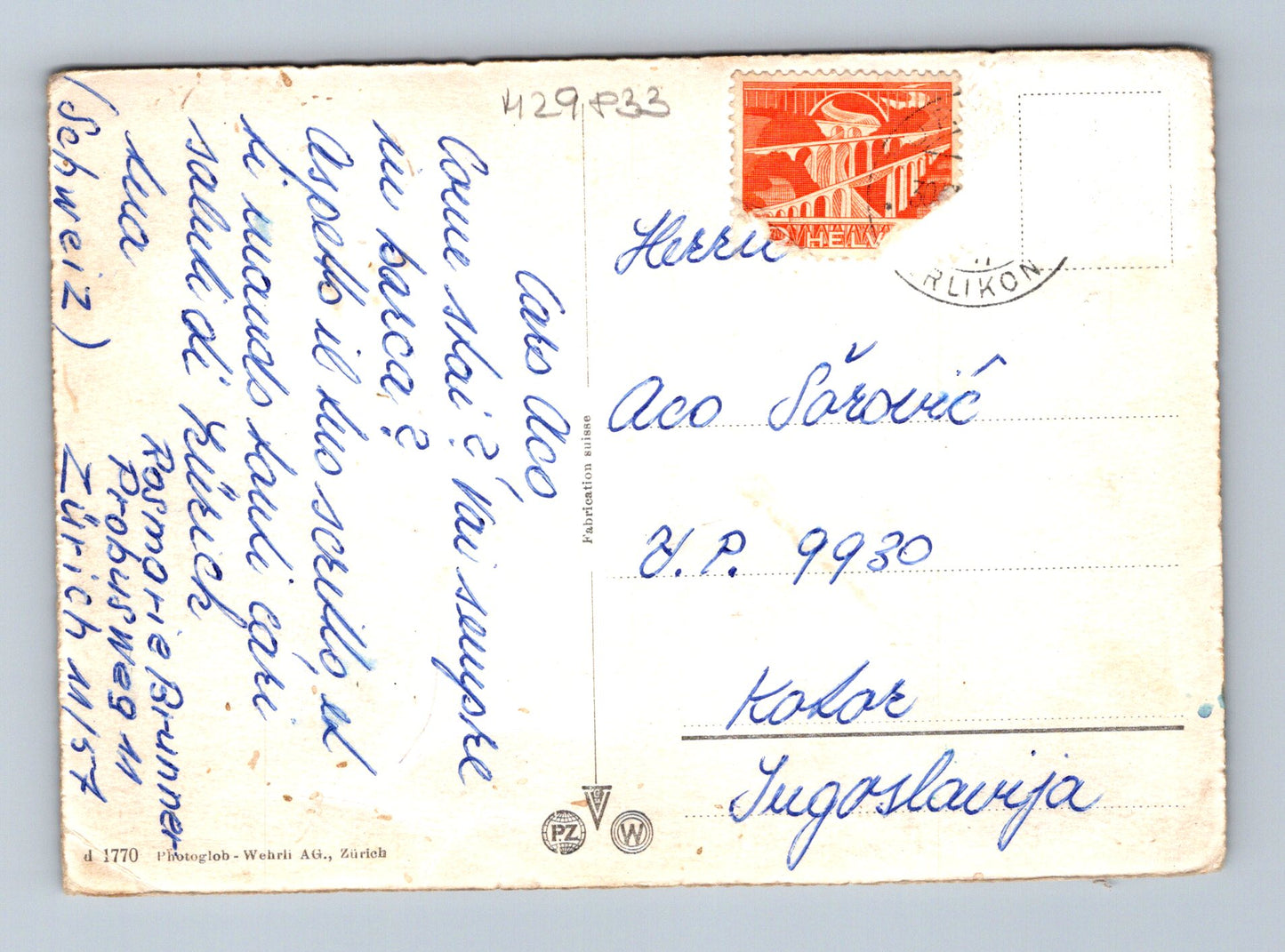 Pohlednice Švýcarsko Curych město a Alpy (M29833)