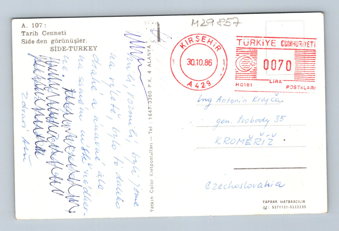 Pohlednice Turecko Side památky pláž 1986 (M29857)