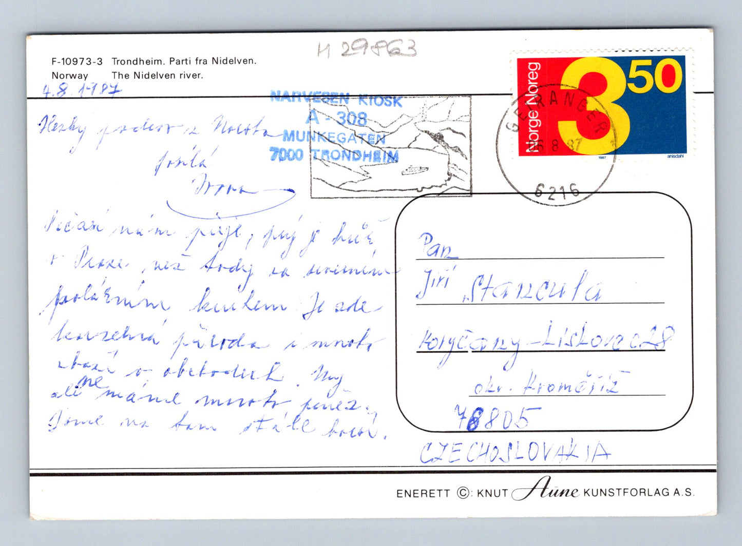 Pohlednice Norsko Trondheim Nidelven řeka 1977 (M29863)