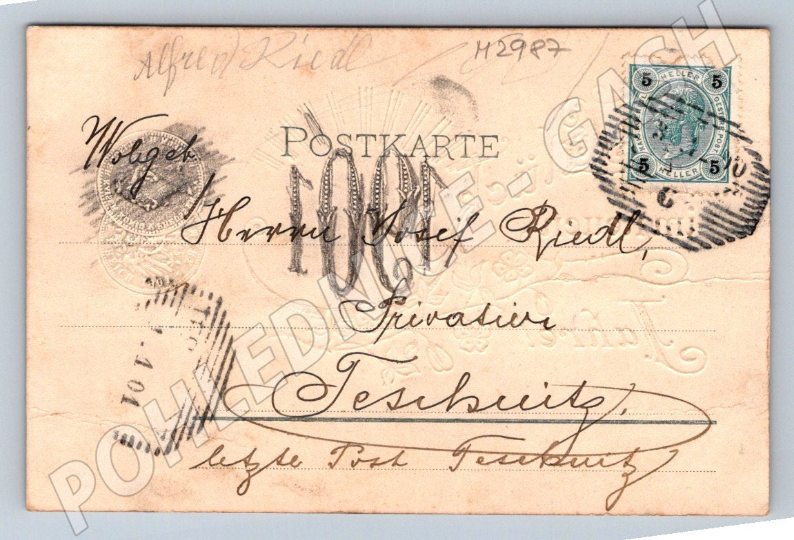 Pohlednice Nový rok přání štěstí 1901 MARKA (M2987)