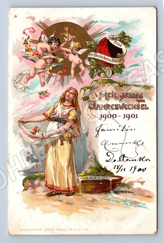 Pohlednice Velký Šenov 1900 andělíčci (M2997)
