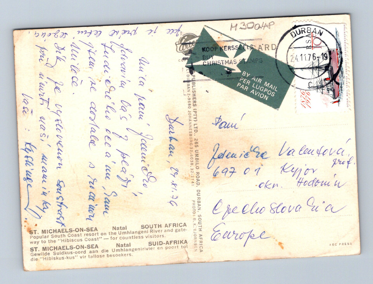 Pohlednice Jižní Afrika St. Michaels-on-Sea pobřeží 1976 (M30048)
