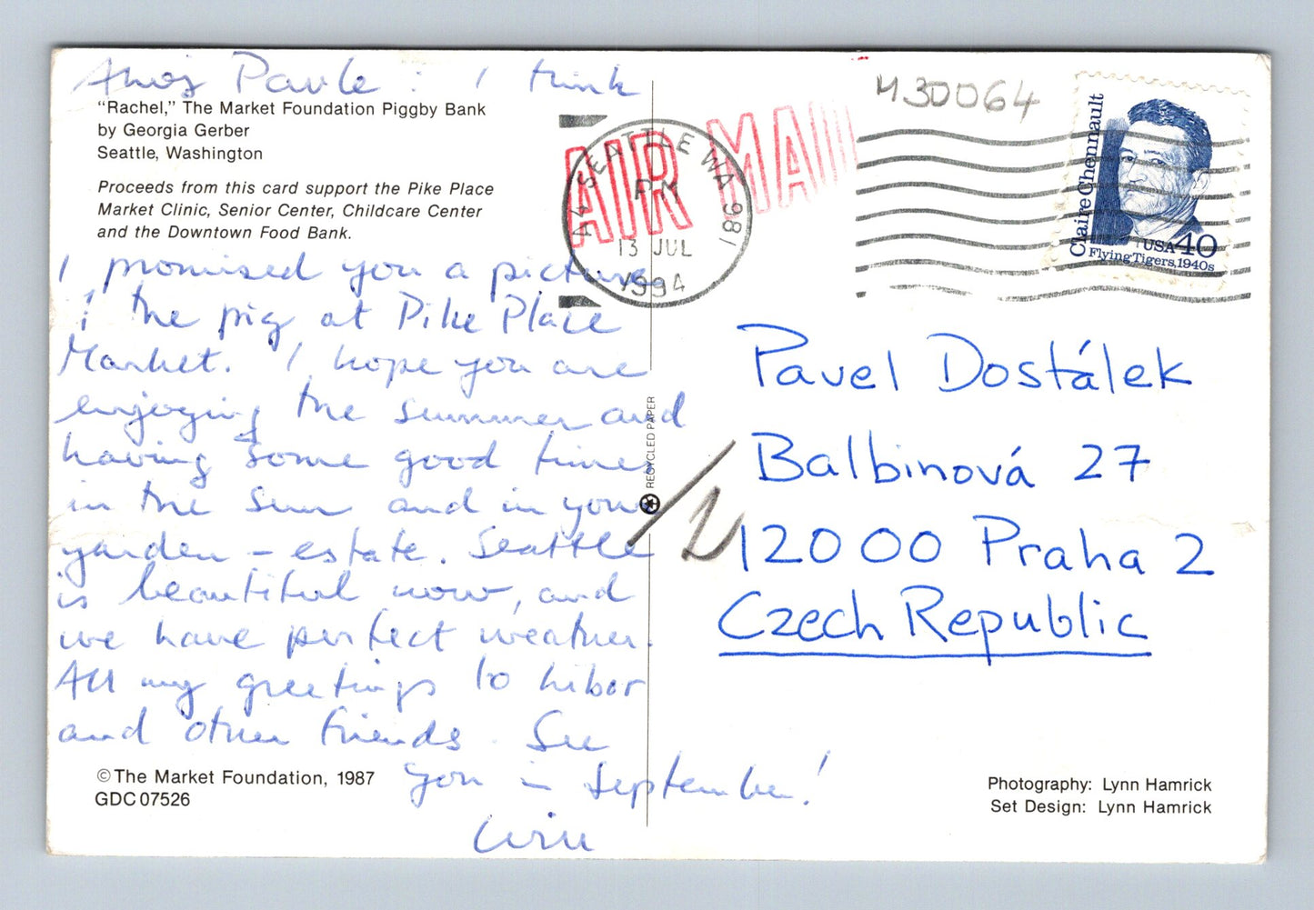 Pohlednice USA Seattle Public Market Center prase 1994 (M30064)