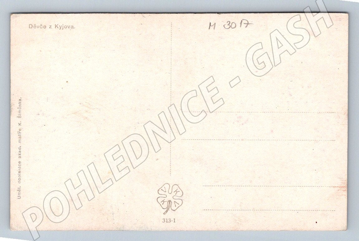 Postcard of a girl from Kyjov in traditional costume by K Šimánek (M3017)