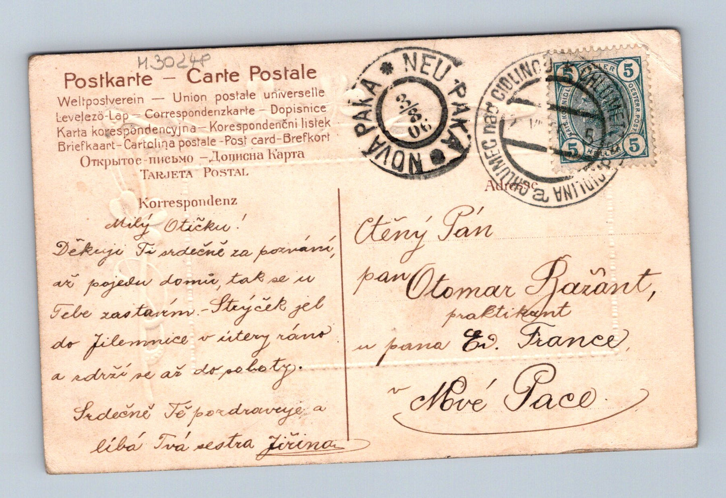 Pohlednice Nová Paka krajina západ slunce 1906 (M30248)