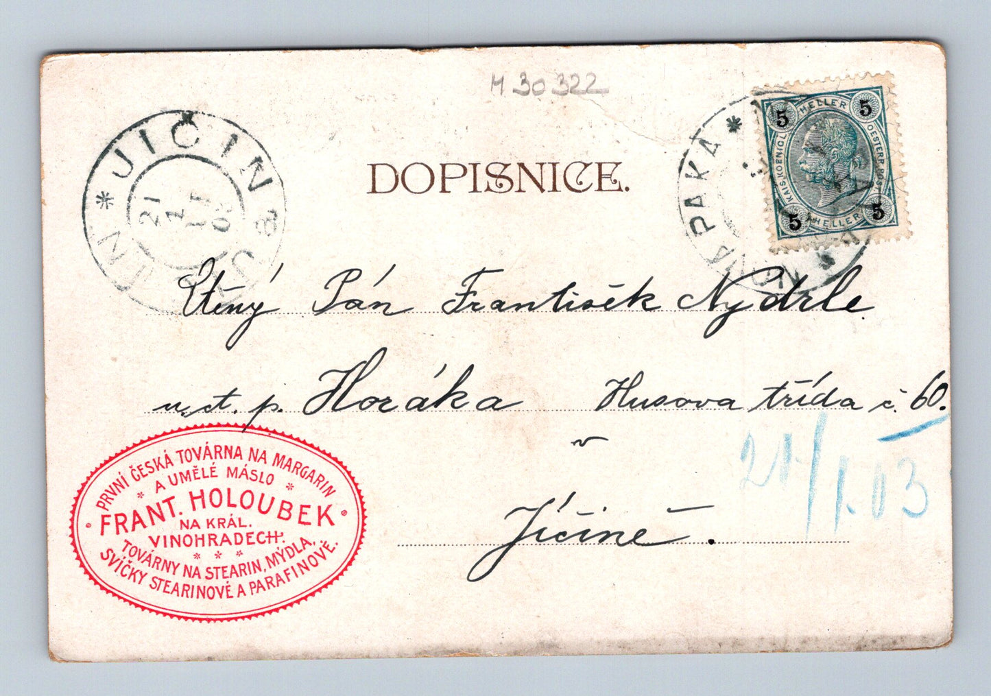 Pohlednice Tábor náměstí s věží a kašnou 1903 (M30322)