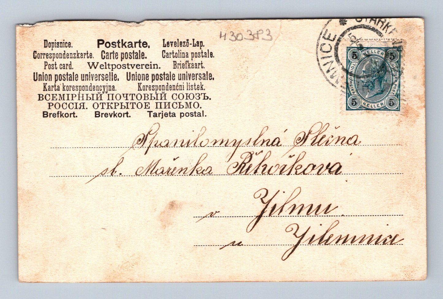 Pohlednice milenecký pár secese podkova kolem 1905 (M30383)