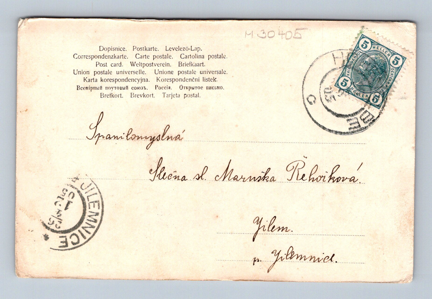 Pohlednice Jilemnice žena s květinami 1905 (M30405)