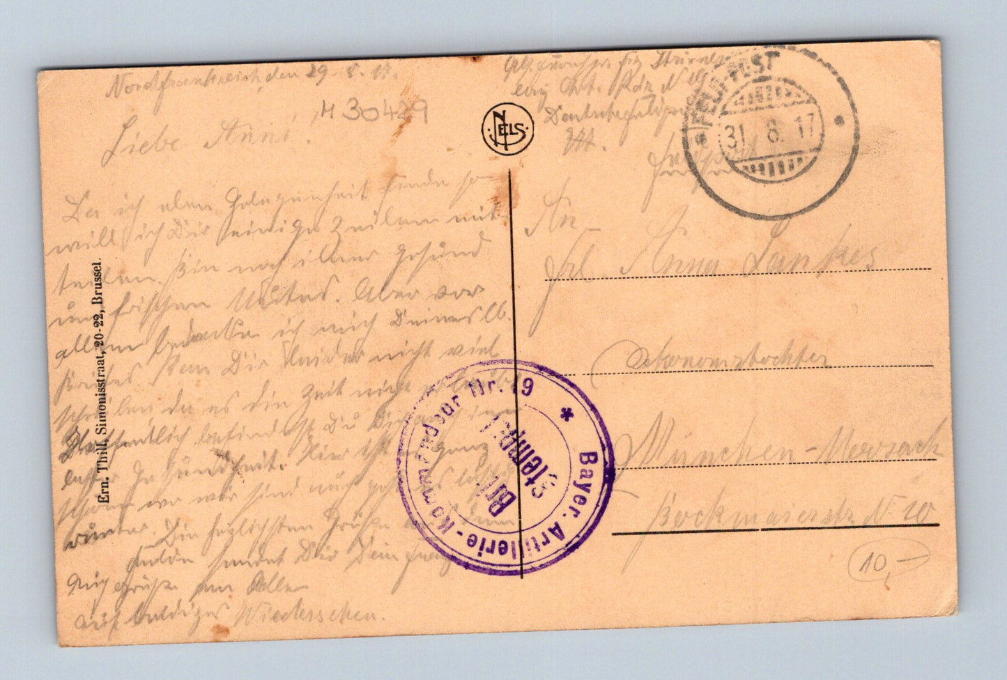 Pohlednice Belgie Menen Yperstraat 1917 (M30429)