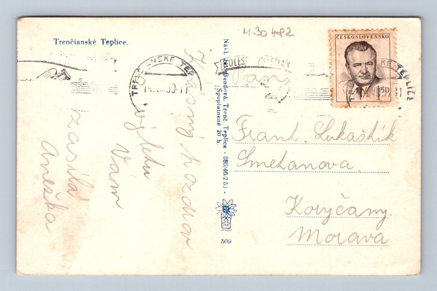 Pohlednice Slovensko Trenčianske Teplice město 1950s (M30482)