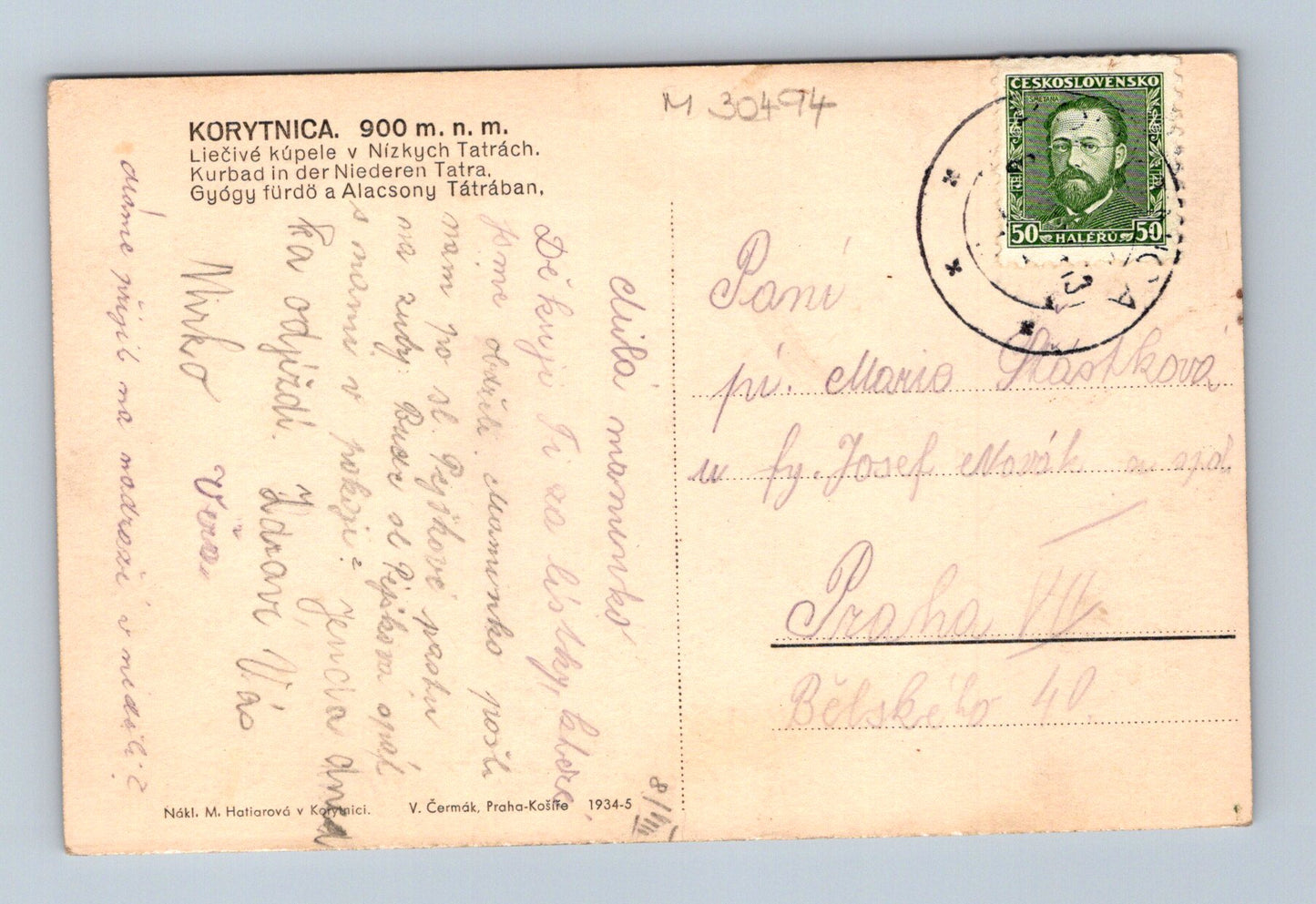 Pohlednice Slovensko Korytnica lázně 1934 (M30494)