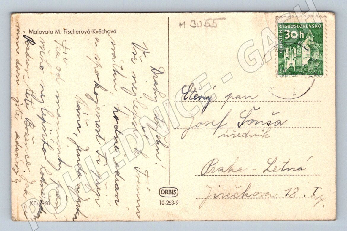 Postcard Heartfelt wishes girl in traditional costume M Fischerová Kvěchová (M3055)