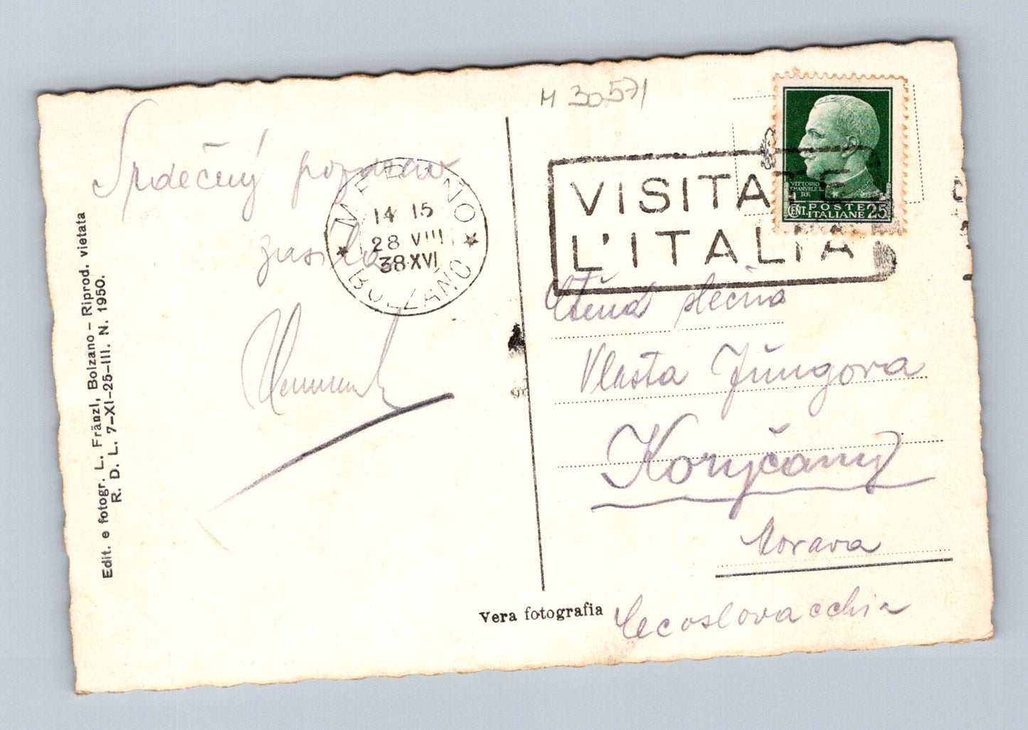 Pohlednice Itálie Merano Castel Tirolo 1938 (M30571)