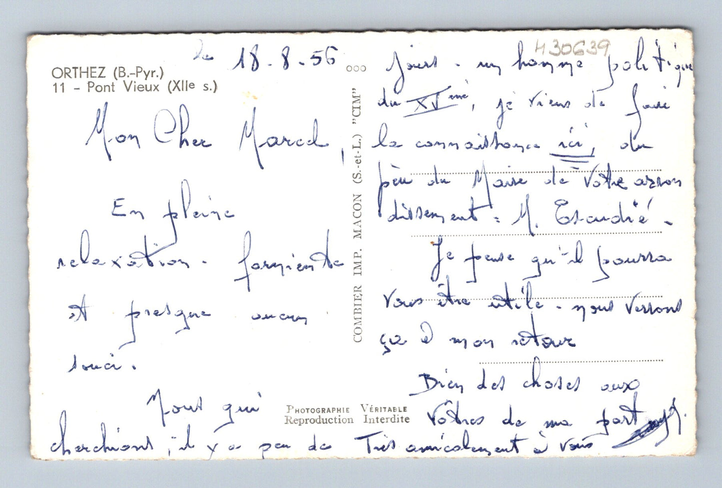 Pohlednice Francie Orthez Pont Vieux 1956 (M30639)