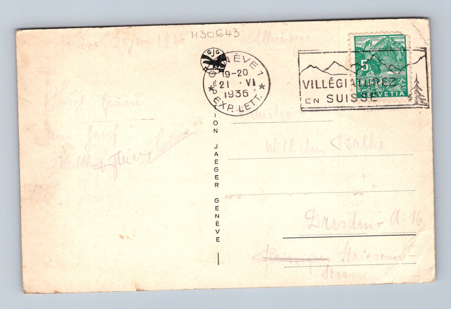 Pohlednice Švýcarsko Ženeva Palác národů a Mont-Blanc 1936 (M30643)