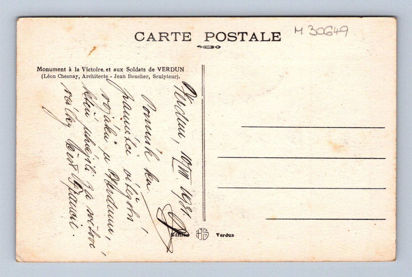 Pohlednice Francie Verdun památník 1921 (M30649)