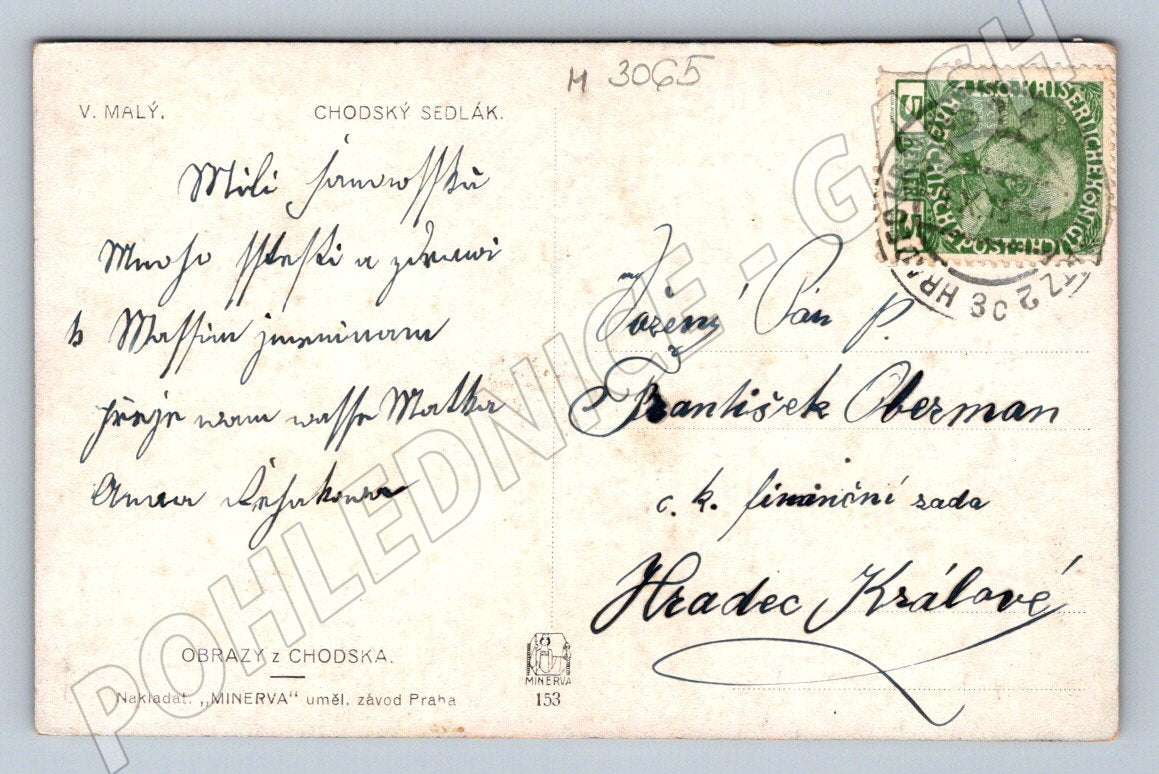 Postcard V Malý Chodský peasant ethnography (M3065)