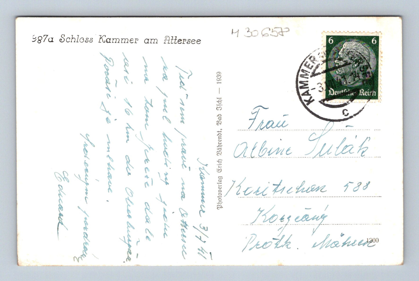 Pohlednice Rakousko Schloss Kammer am Attersee 1939 (M30658)