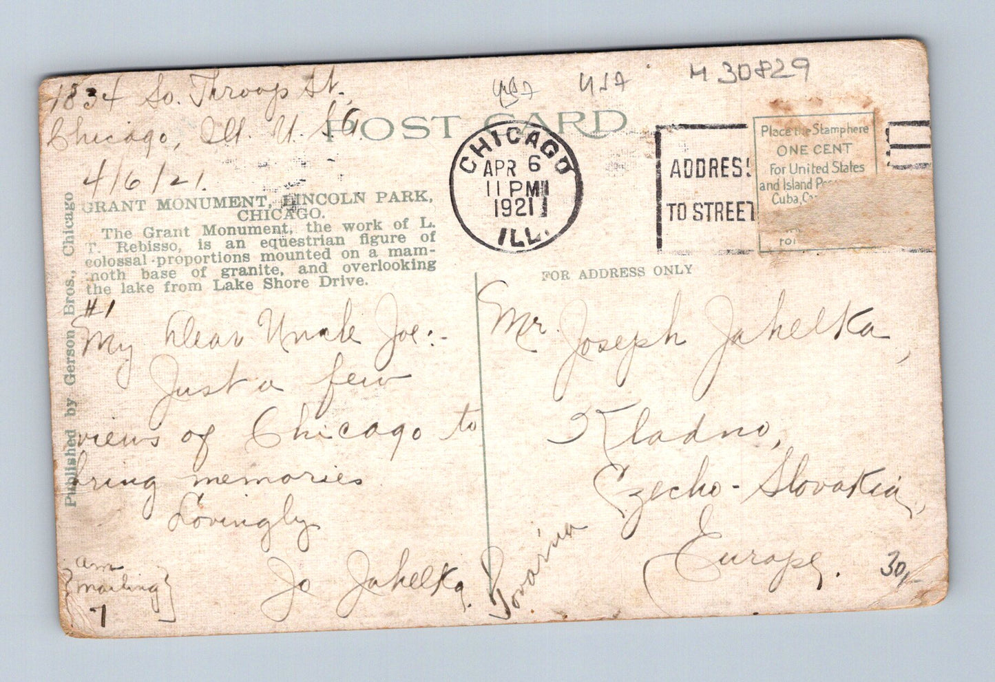Pohlednice USA Chicago Grants Monument 1921 (M30829)