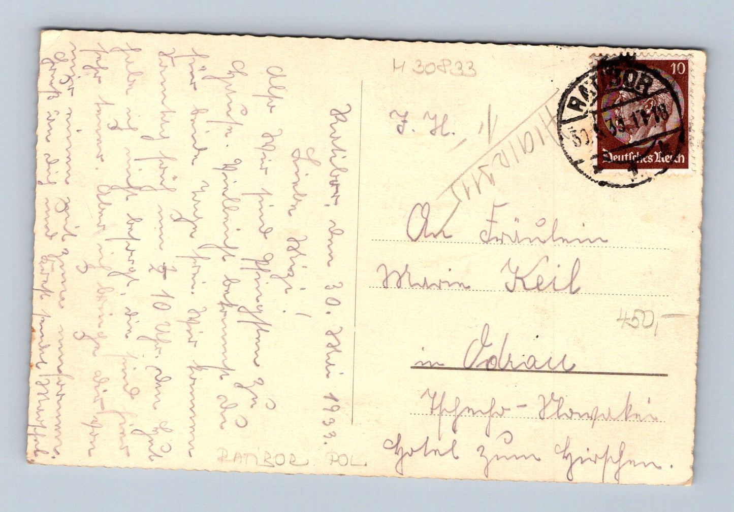 Pohlednice Polsko Ratibor nádraží a náměstí 1918 (M30833)