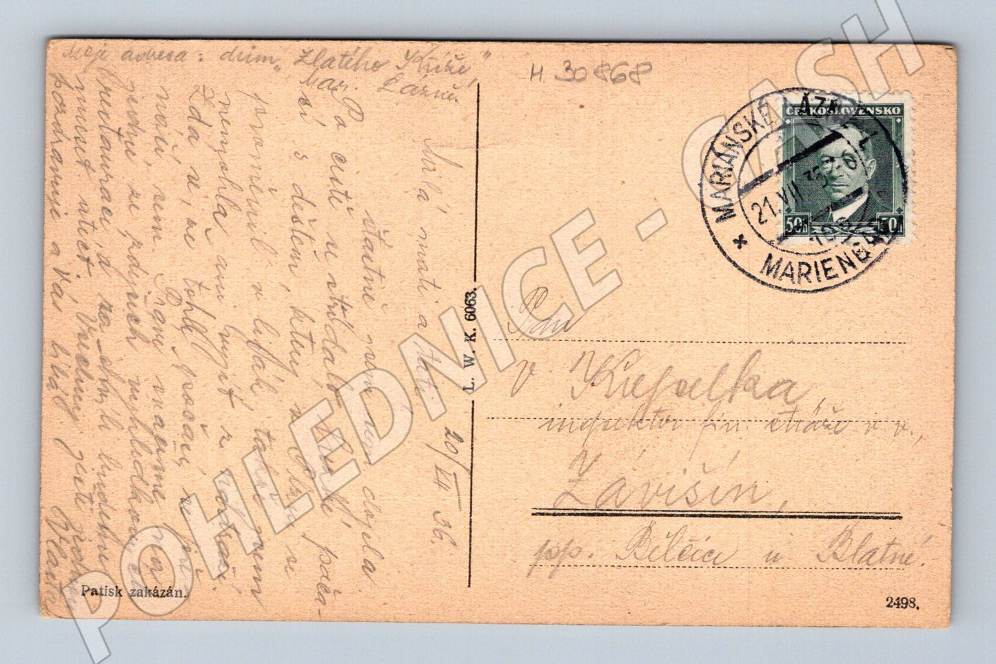 Pohlednice Mariánské Lázně kavárna Egerländer 1929 (M30868)