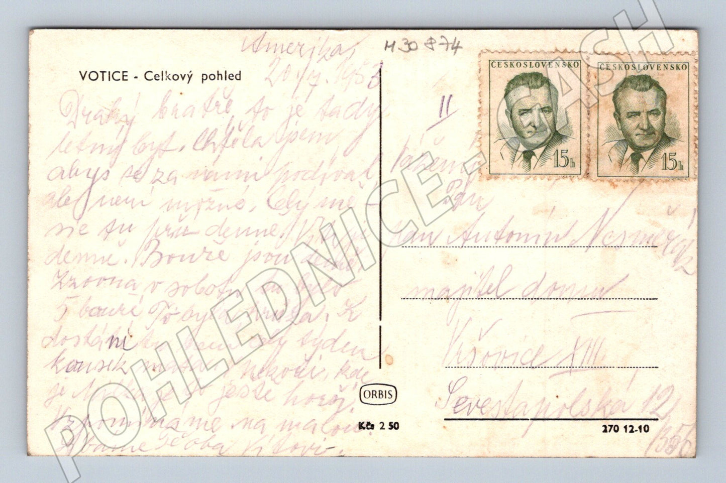 Pohlednice Votice celkový pohled 1956 (M30874)