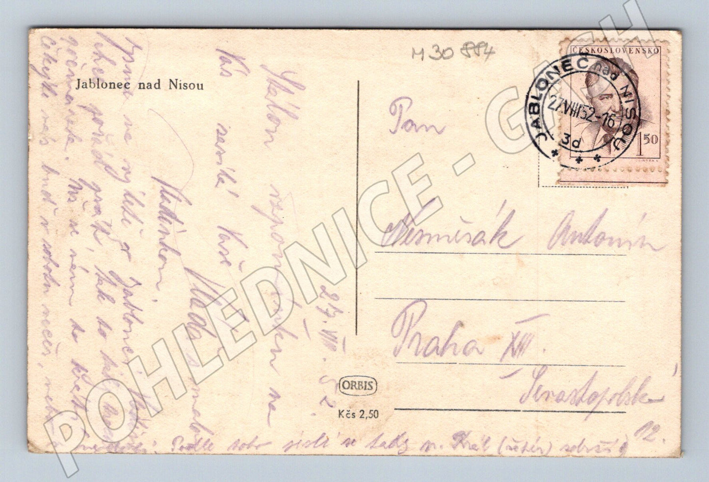 Pohlednice Jablonec nad Nisou celkový pohled 1952 (M30884)