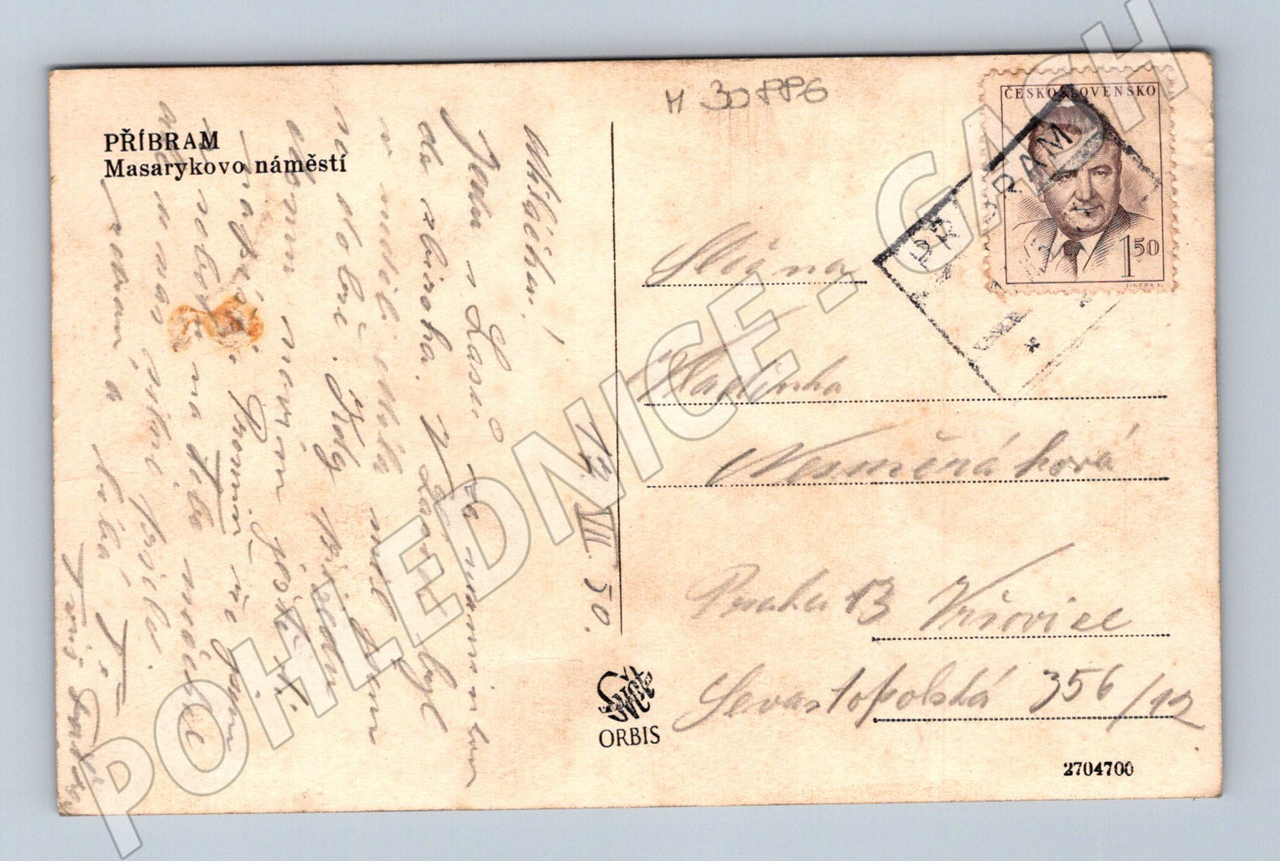 Pohlednice Příbram Masarykovo náměstí 1930 (M30886)