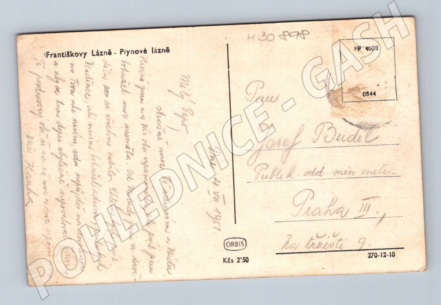 Pohlednice Františkovy Lázně Plynove lázně 1957 (M30898)