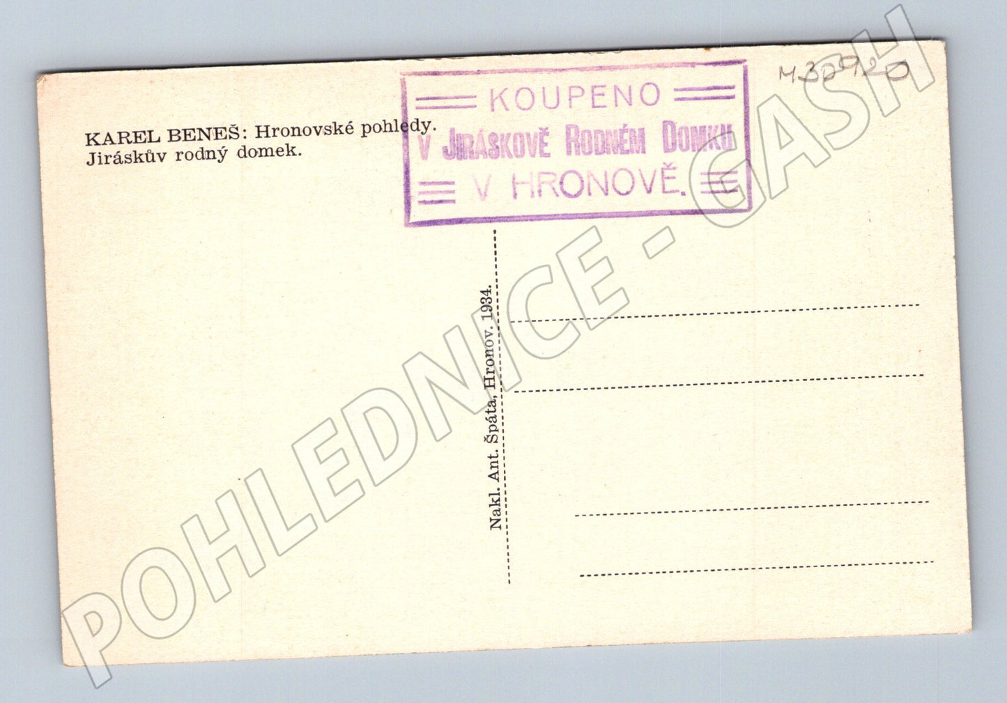 Pohlednice Hronov Jiráskův rodný domek 1934 (M30920)
