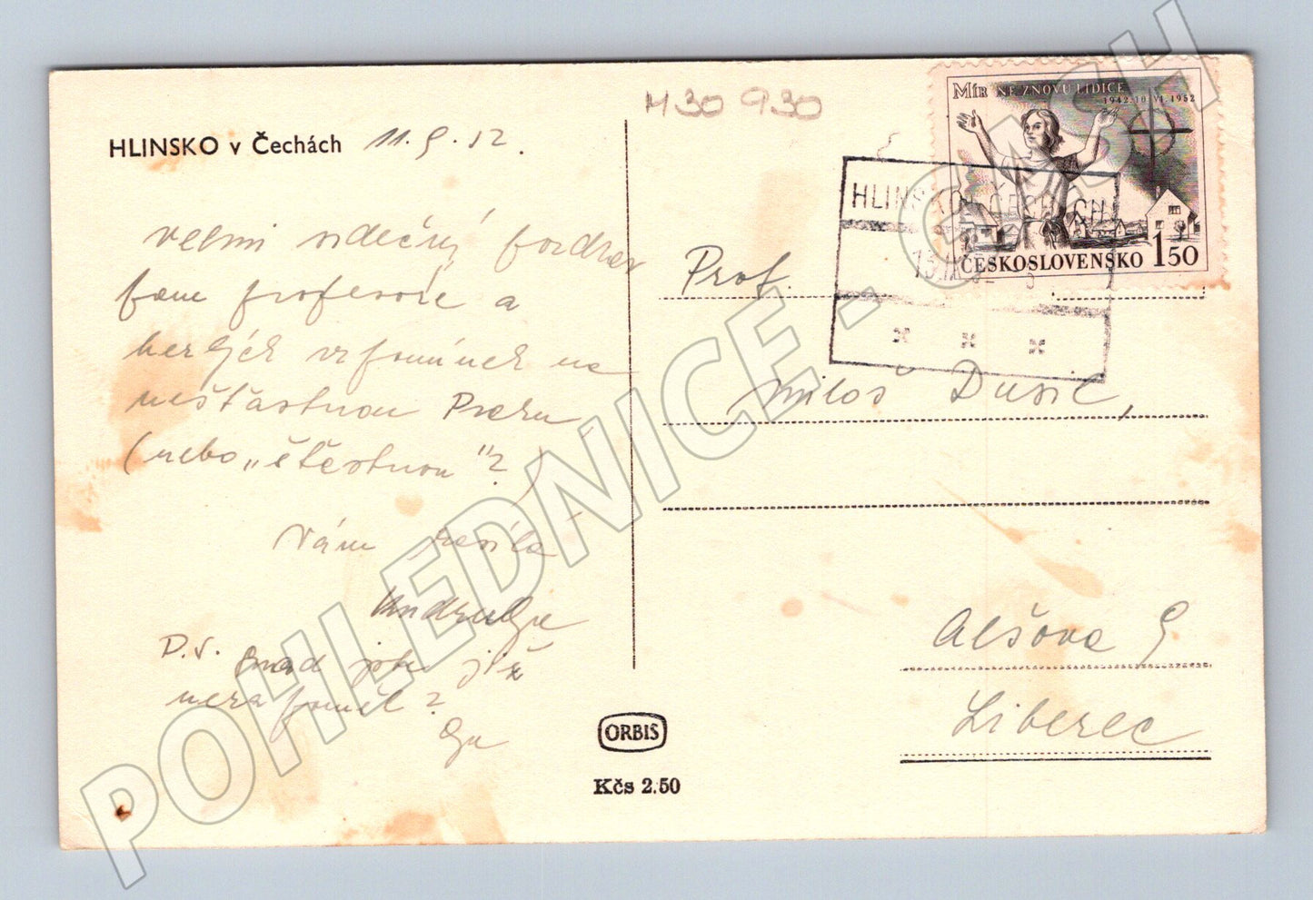 Pohlednice Hlinsko v Čechách panorama 1952 (M30930)