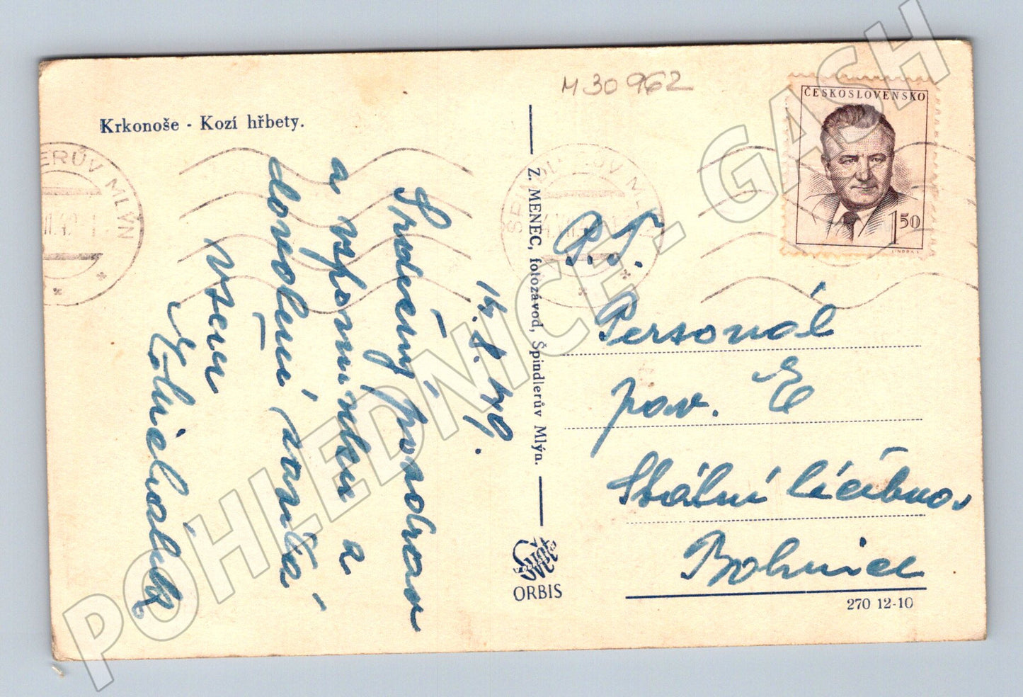 Pohlednice Krkonoše Kozí hřbety 1949 (M30962)