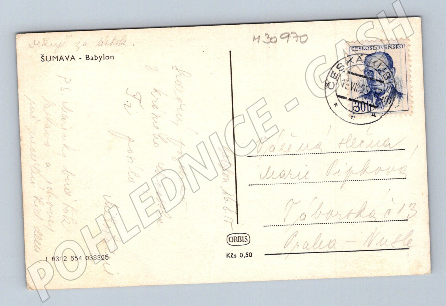 Pohlednice Šumava Babylon jezero 1957 (M30970)
