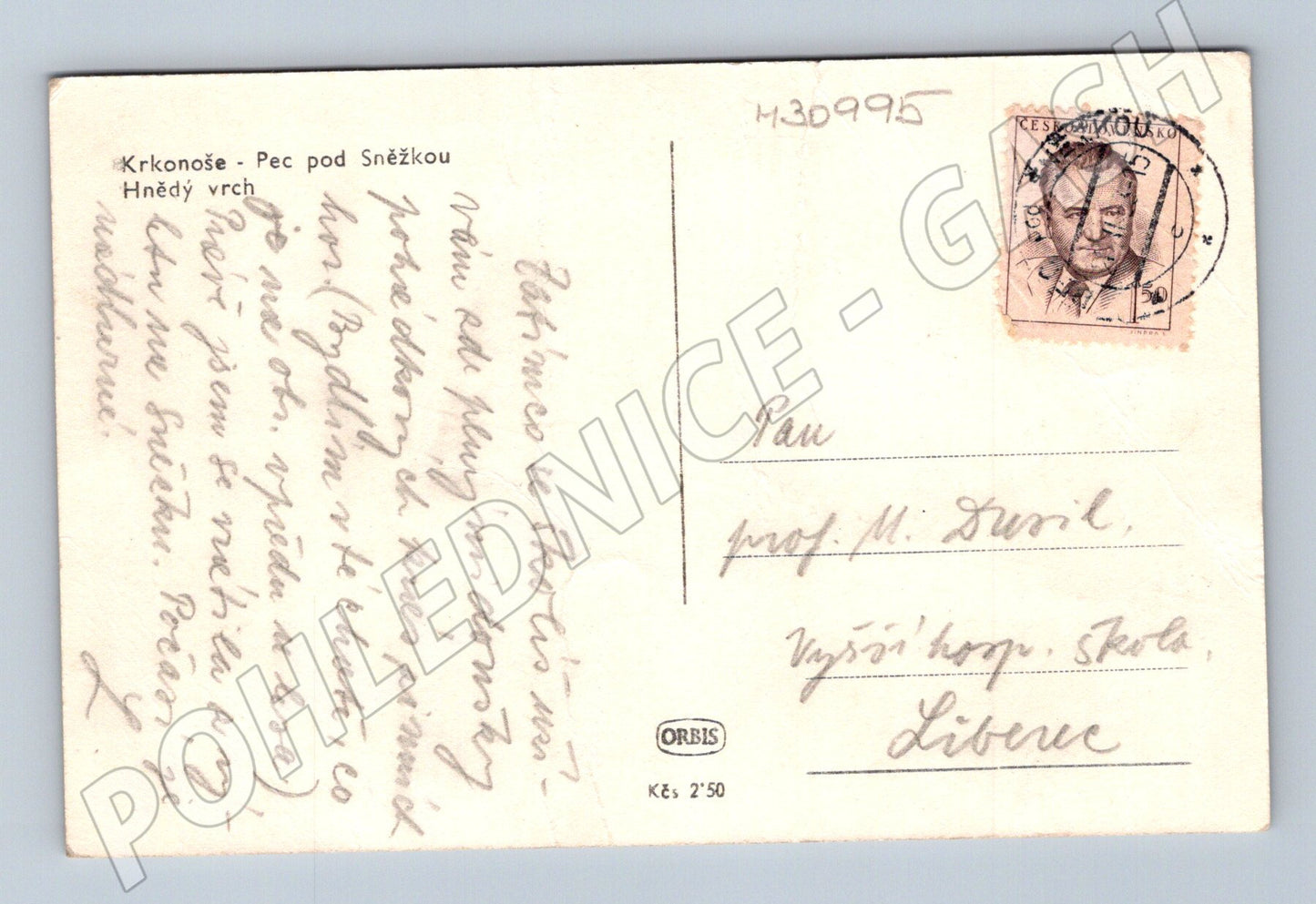 Pohlednice Krkonoše Pec pod Sněžkou Hnědý vrch 1947 (M30995)