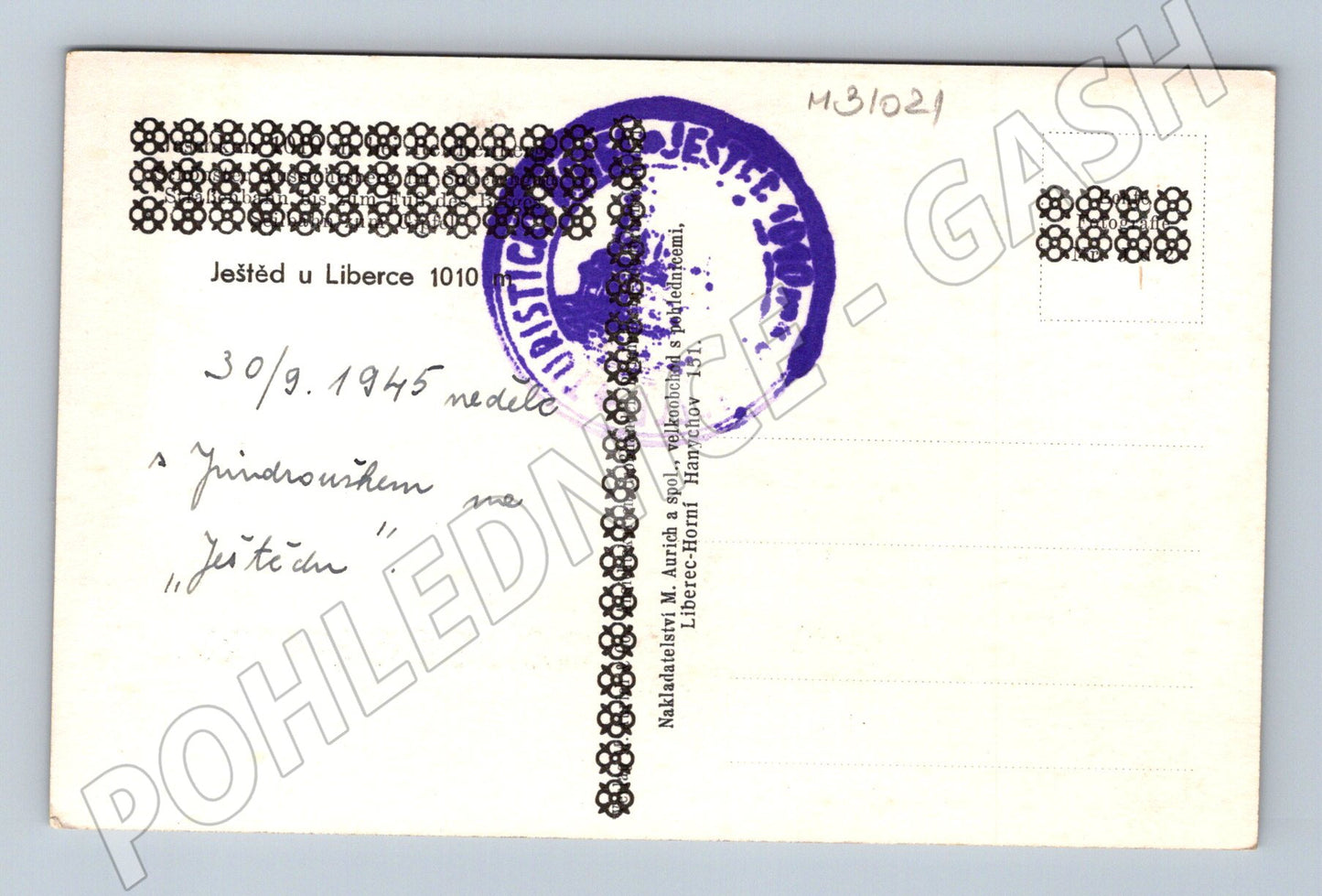 Pohlednice Ještěd u Liberce lanovka a hotel 1945 (M31021)